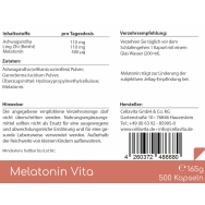 Melatonin Vita mit Ashwagandha & Ling Zhi 500 Kapseln von Cellavita - Etikett Rückseite