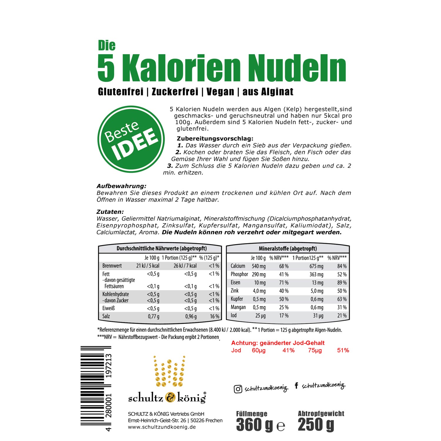 Kelp Nudeln von Schulz & König - Etikett Rückseite