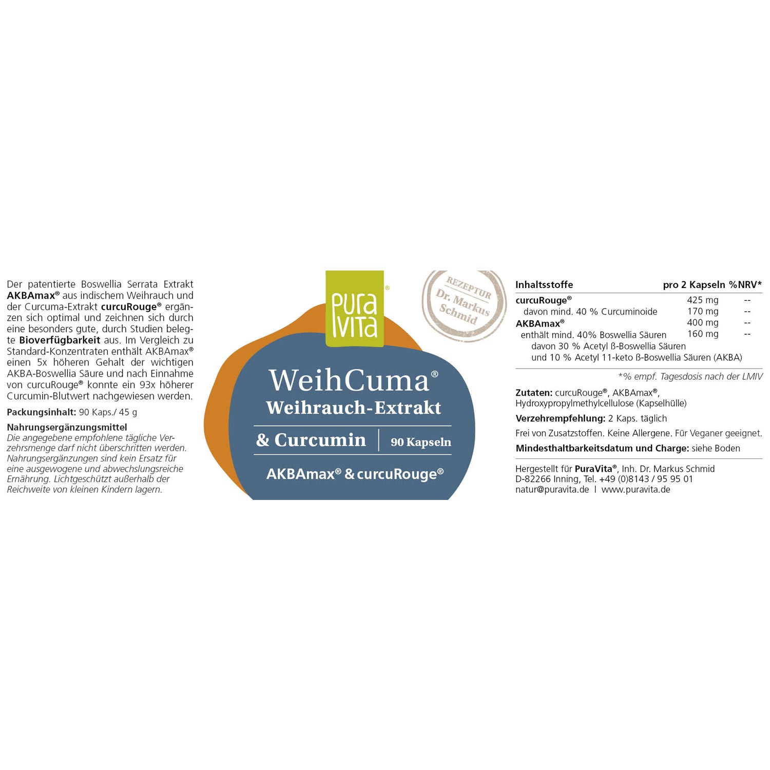 WeihCuma - Weihrauch- & Curcuma-Extrakt - 90 Kapseln - Etikett
